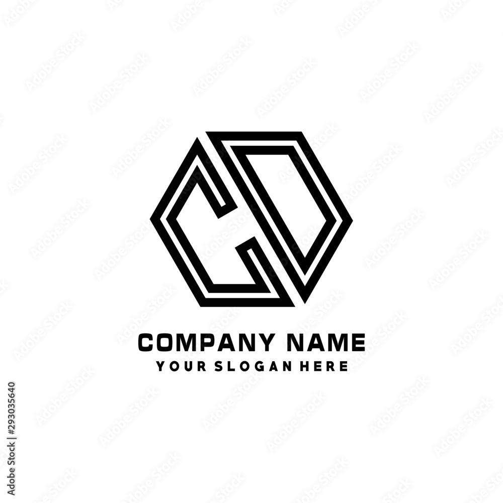 CD initial letters, hexagon logo minimalist art lines, black color CD initial letters, hexagon logo minimalist art lines, black color