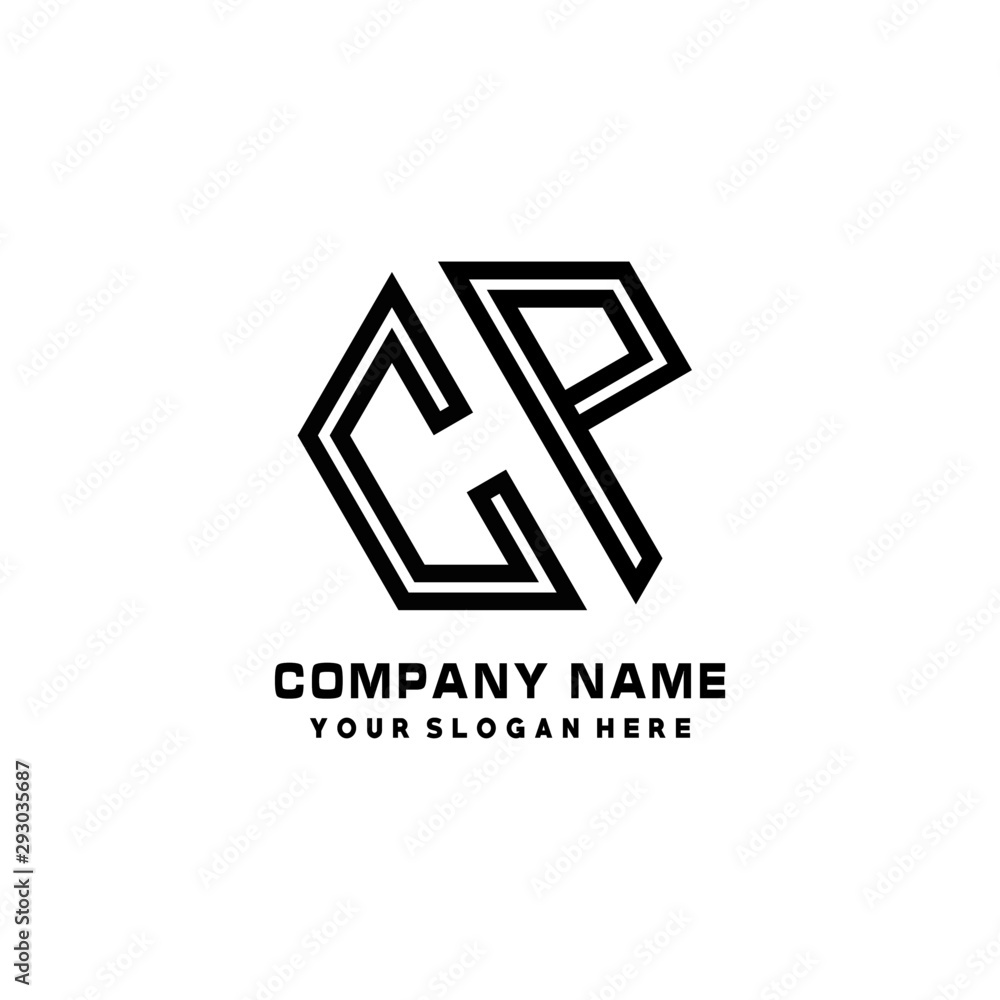 CP initial letters, hexagon logo minimalist art lines, black color CP initial letters, hexagon logo minimalist art lines, black color