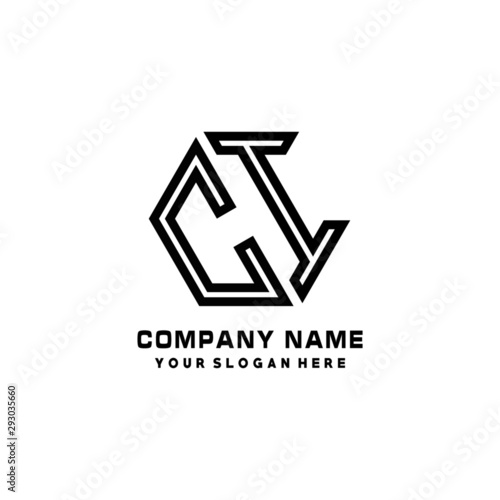 CI initial letters, hexagon logo minimalist art lines, black color