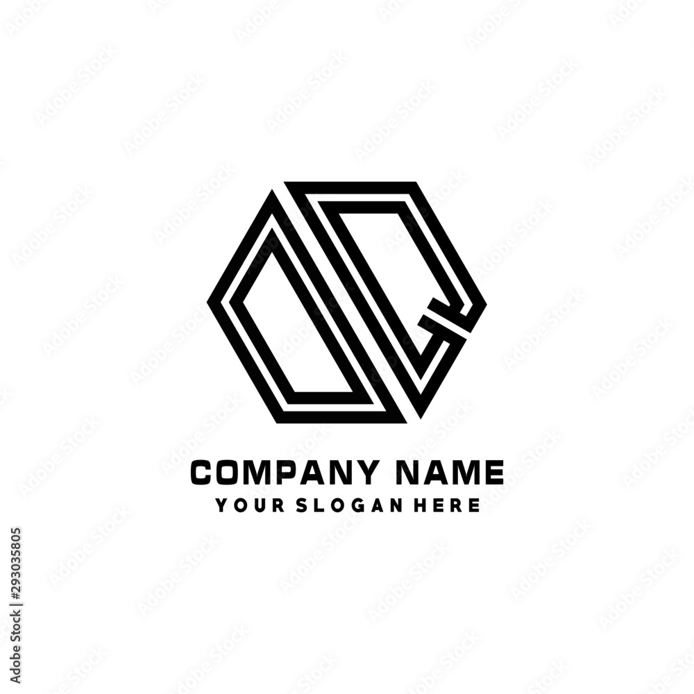 DQ initial letters, hexagon logo minimalist art lines, black color DQ initial letters, hexagon logo minimalist art lines, black color