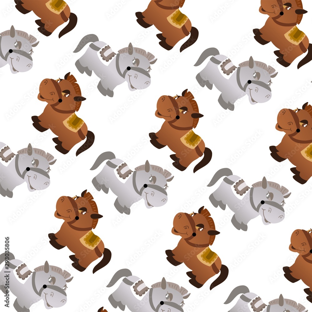 The Amazing of Cute Horse Cartoon Funny Character, Pattern Wallpaper in White Background