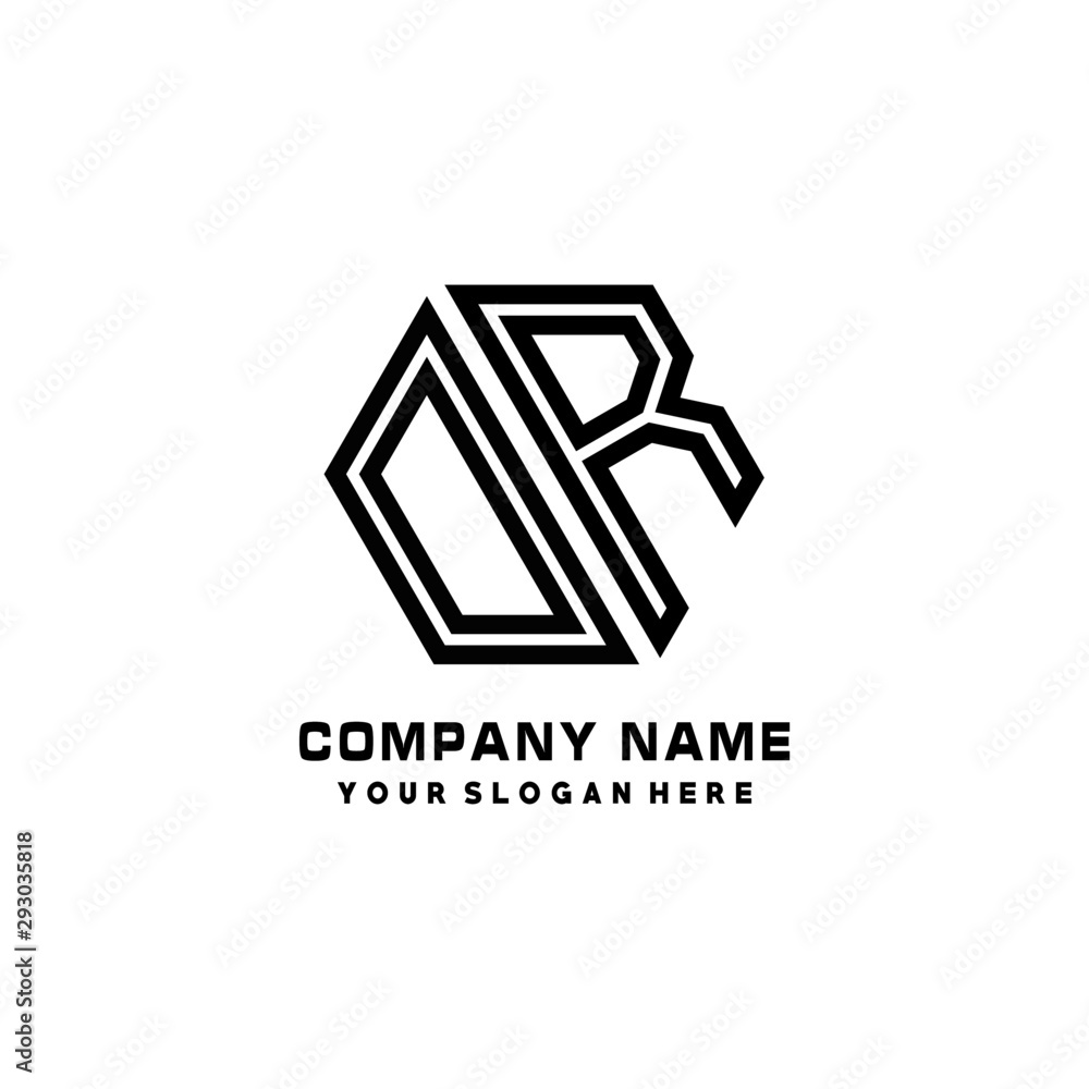 DR initial letters, hexagon logo minimalist art lines, black color DR initial letters, hexagon logo minimalist art lines, black color