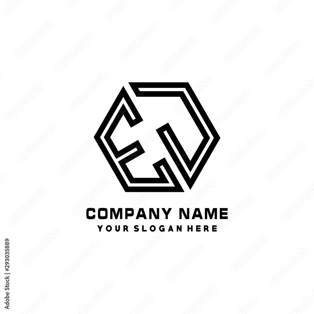 EJ initial letters, hexagon logo minimalist art lines, black color EJ initial letters, hexagon logo minimalist art lines, black color
