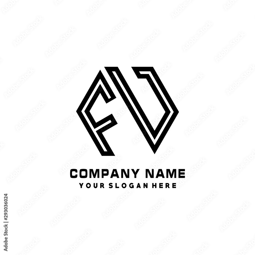FV initial letters, hexagon logo minimalist art lines, black color FV initial letters, hexagon logo minimalist art lines, black color
