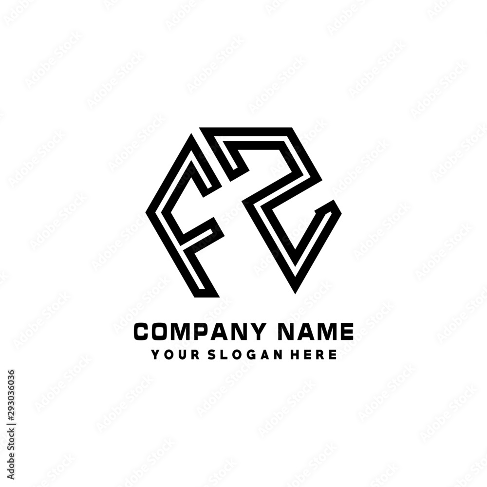 FZ initial letters, hexagon logo minimalist art lines, black color FZ initial letters, hexagon logo minimalist art lines, black color