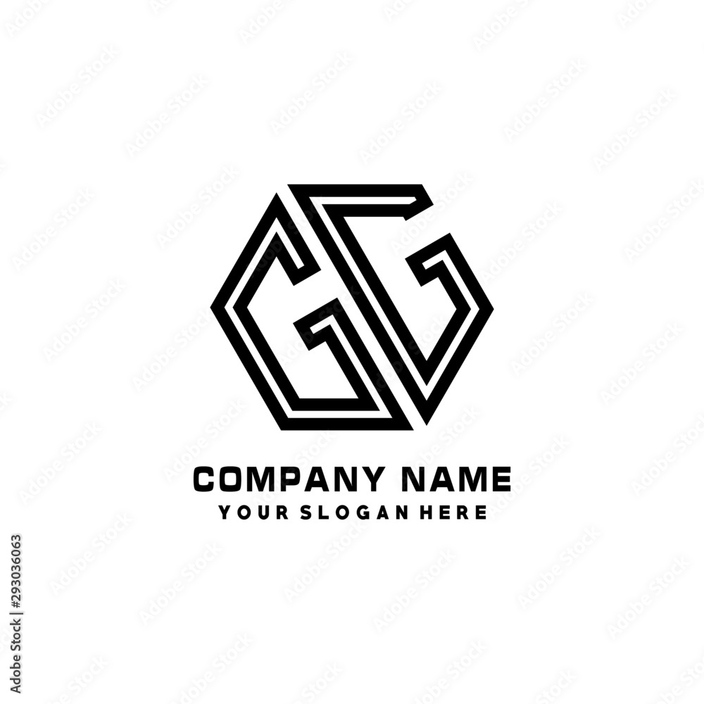 GG initial letters, hexagon logo minimalist art lines, black color GG initial letters, hexagon logo minimalist art lines, black color