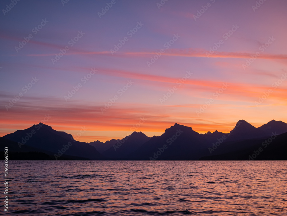 Beautiful sunrise of the Lake Mcdonald