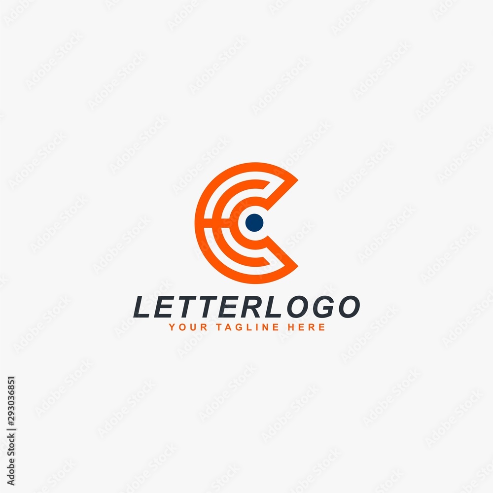 Letter C logo design vector. Labyrinth abstract symbol. Letter C outline and dot vector icons.