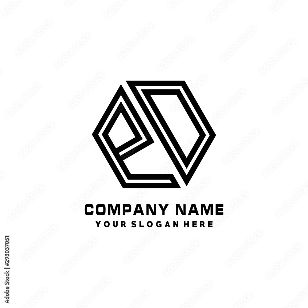 PD initial letters, hexagon logo minimalist art lines, black color PD initial letters, hexagon logo minimalist art lines, black color