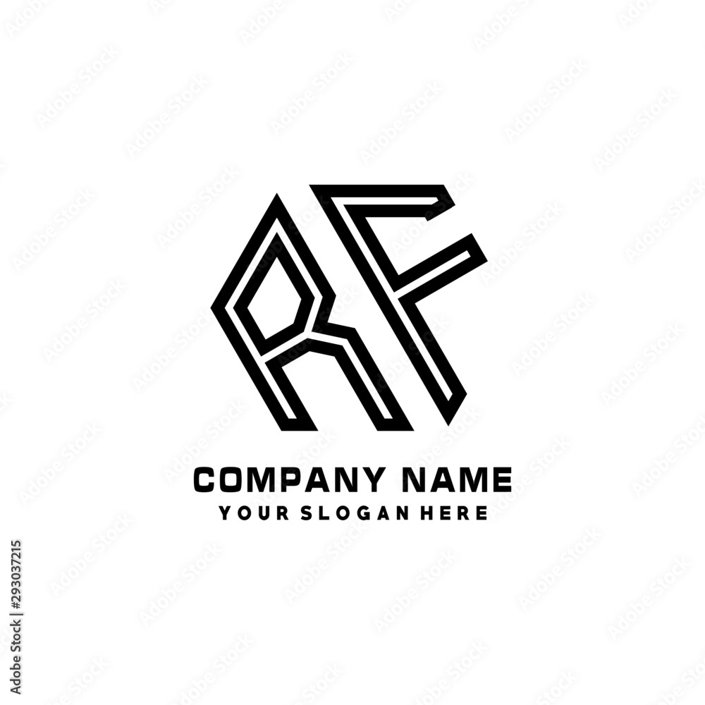 RF initial letters, hexagon logo minimalist art lines, black color RF initial letters, hexagon logo minimalist art lines, black color