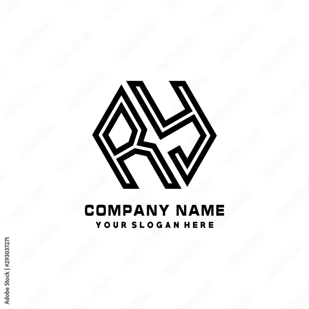 RY initial letters, hexagon logo minimalist art lines, black color RY initial letters, hexagon logo minimalist art lines, black color