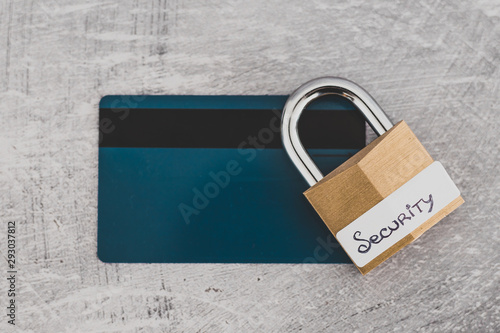 buyer protection and sensite data online, credit card with security lock photo