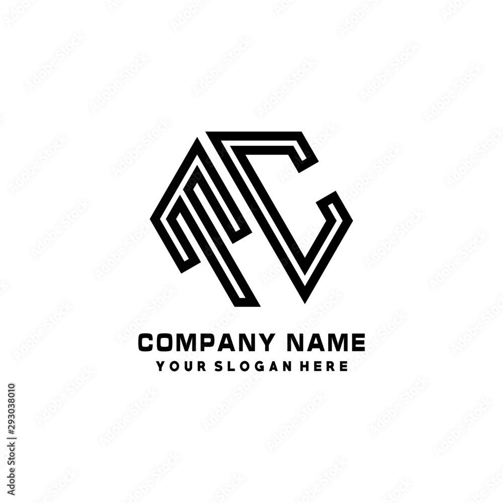 TC initial letters, hexagon logo minimalist art lines, black color TC initial letters, hexagon logo minimalist art lines, black color