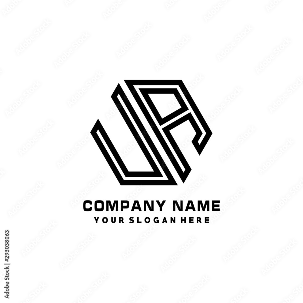 UA initial letters, hexagon logo minimalist art lines, black color UA initial letters, hexagon logo minimalist art lines, black color