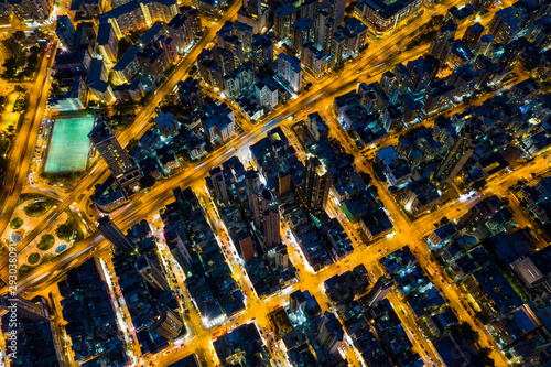  Top view of Hong Kong city at night