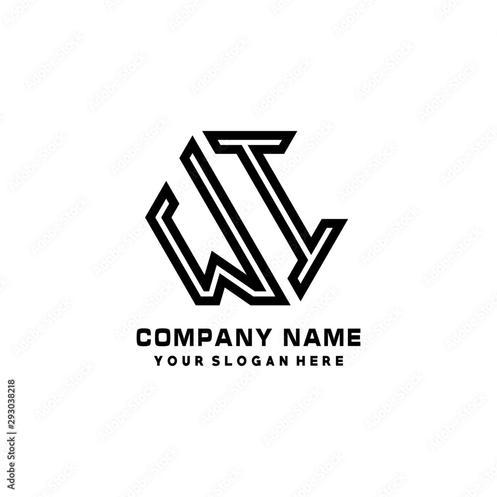 WI initial letters, hexagon logo minimalist art lines, black color WI initial letters, hexagon logo minimalist art lines, black color