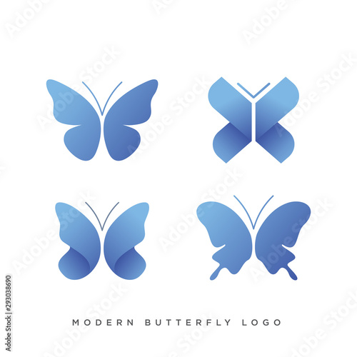 set of four modern butterfly logo design vector