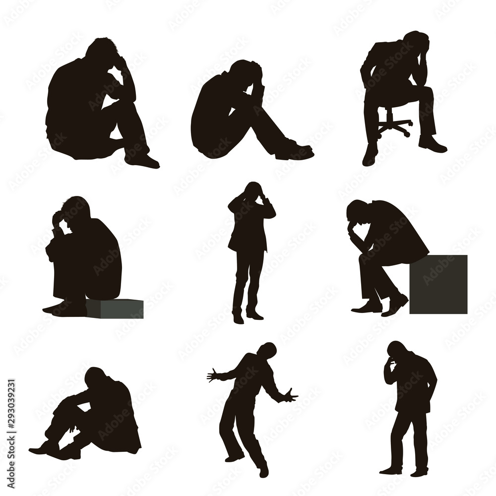 People Are Depressed Or Frustrated Silhouettes Stock Vector | Adobe Stock
