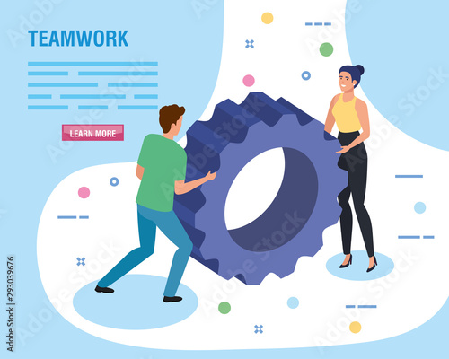 teamwork people with gear pinion