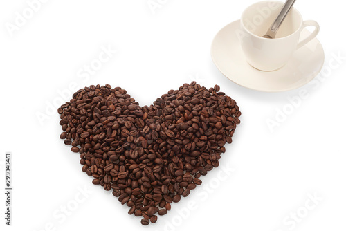 heart made of coffee beans isolated on white