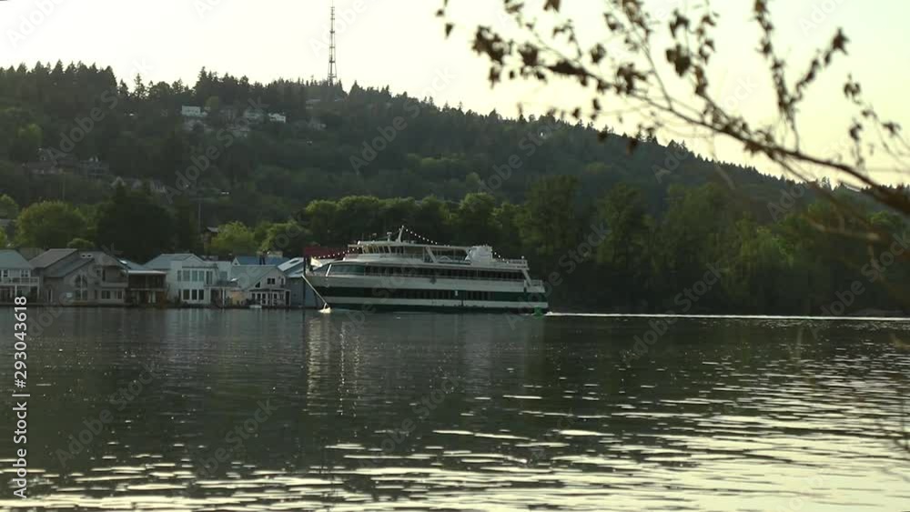 large boat traveling up the willamette river at sunset sellwood large boat traveling up the willamette river at sunset sellwood