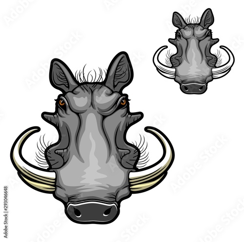 Warthog boar head mascot, African wild pig icon