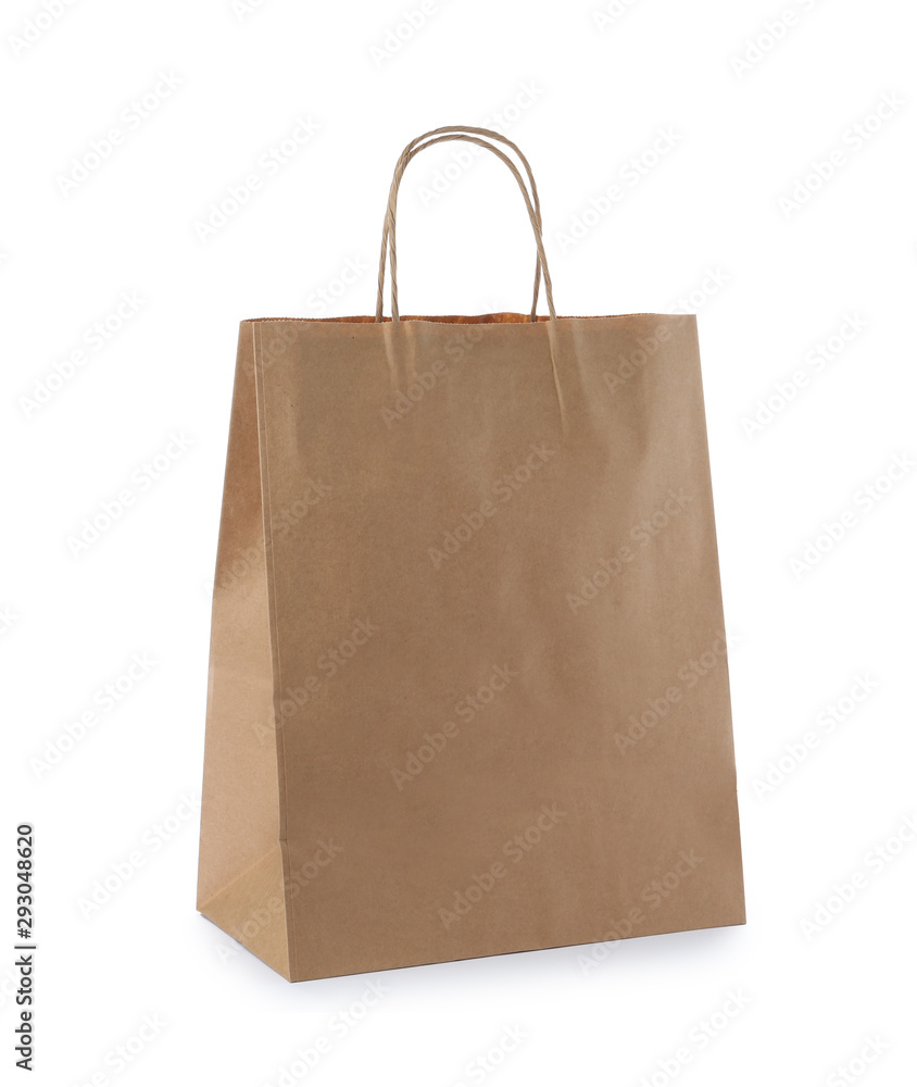 Empty craft paper bag isolated on white. Mockup for design Empty craft paper bag isolated on white. Mockup for design