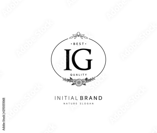 Fototapeta Naklejka Na Ścianę i Meble -  I G IG Beauty vector initial logo, handwriting logo of initial signature, wedding, fashion, jewerly, boutique, floral and botanical with creative template for any company or business.