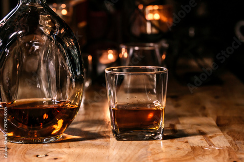 Bartender Serve Whiskey, on wood bar,