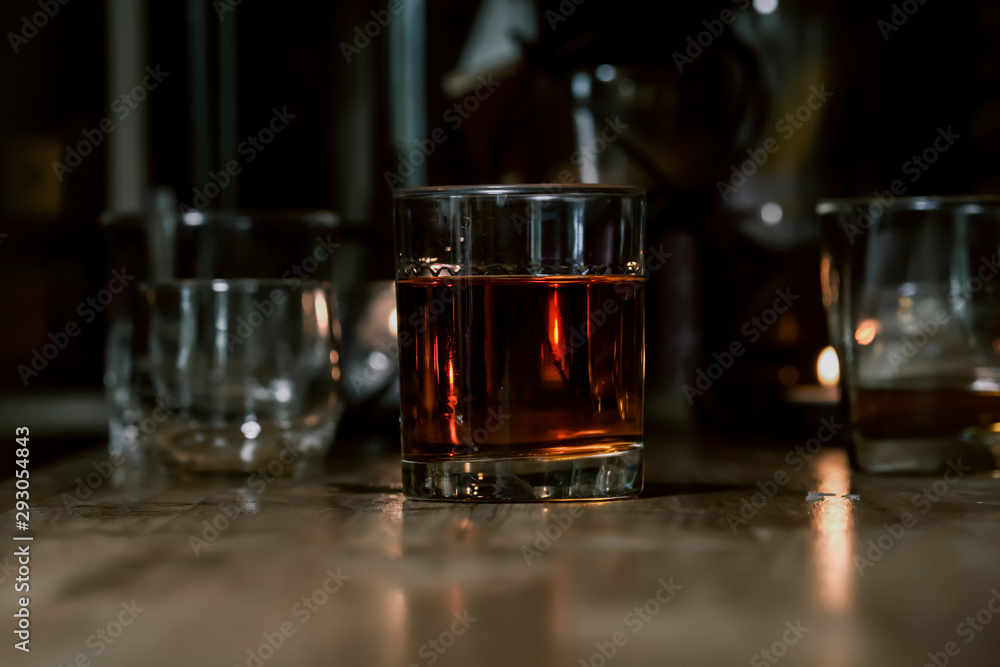 Bartender Serve Whiskey, on wood bar, Bartender Serve Whiskey, on wood bar,