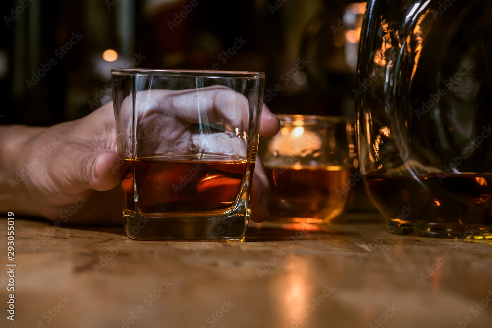 Bartender Serve Whiskey, on wood bar, Bartender Serve Whiskey, on wood bar,