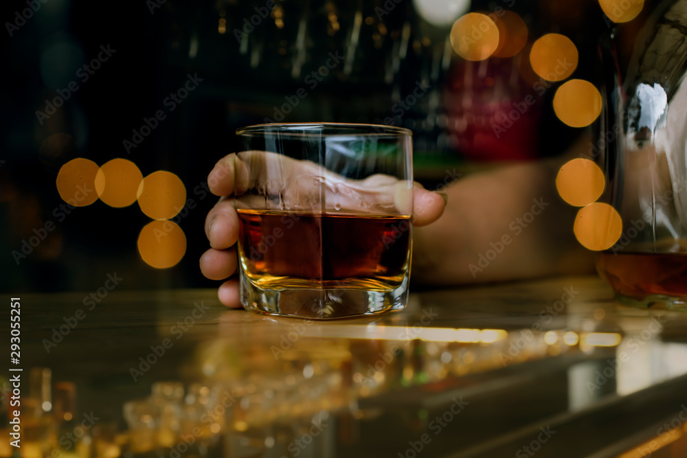 Bartender Serve Whiskey, on wood bar