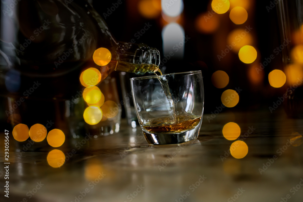 Bartender Serve Whiskey, on wood bar, Bartender Serve Whiskey, on wood bar,