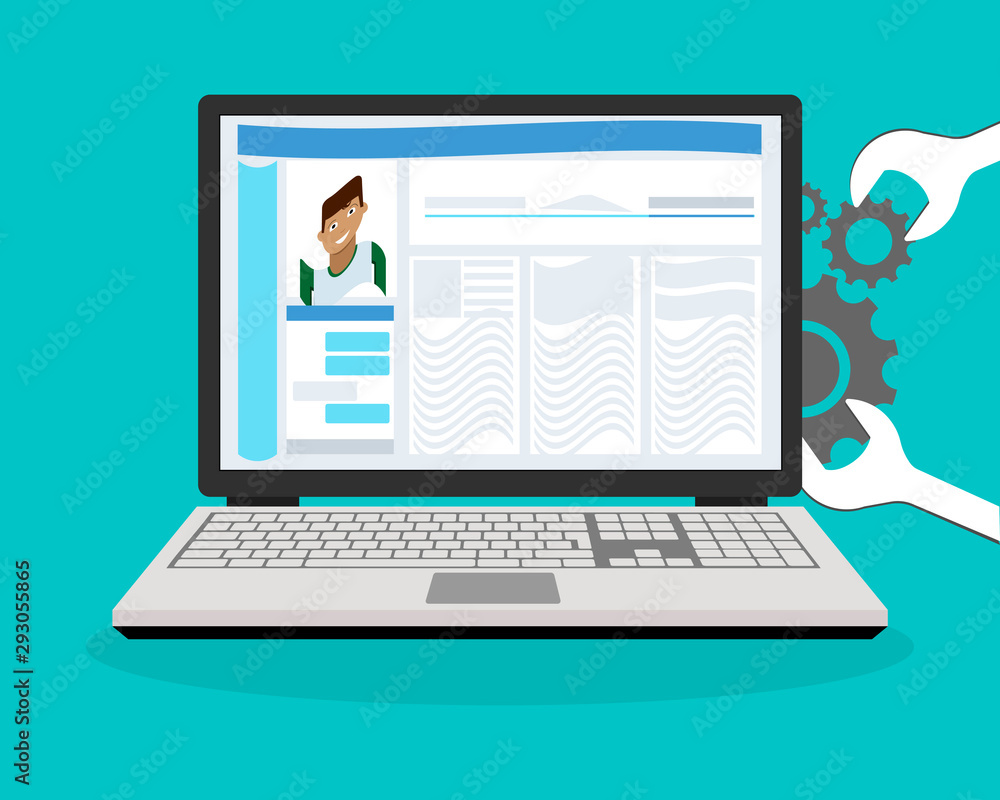 Repair a computer that is damaged by a virus. Vector illustration. Repair a computer that is damaged by a virus. Vector illustration.