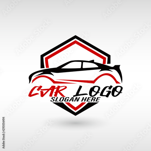 Automotive car logo design with concept sports vehicle icon silhouette on white background. Vector illustration