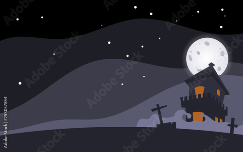 Haunted old house with the moon in background