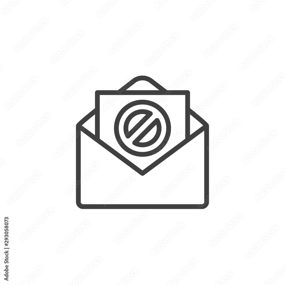 Blocked email message line icon. linear style sign for mobile concept and web design. Envelope mail block outline vector icon. Symbol, logo illustration. Vector graphics Blocked email message line icon. linear style sign for mobile concept and web design. Envelope mail block outline vector icon. Symbol, logo illustration. Vector graphics
