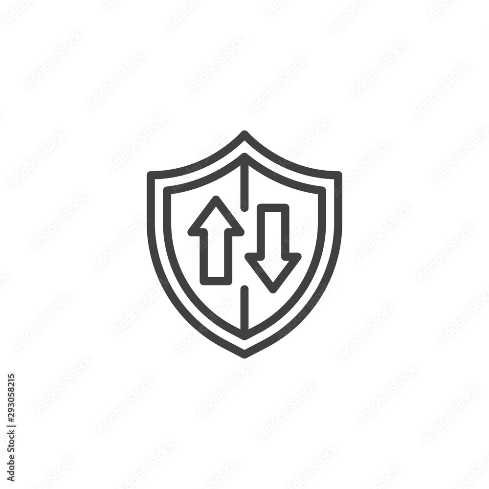 Data protection line icon. linear style sign for mobile concept and web design. Security shield with transfer arrows outline vector icon. Symbol, logo illustration. Vector graphics Data protection line icon. linear style sign for mobile concept and web design. Security shield with transfer arrows outline vector icon. Symbol, logo illustration. Vector graphics