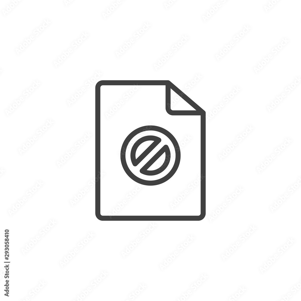 Blocked file document line icon. linear style sign for mobile concept and web design. Forbidden file outline vector icon. Symbol, logo illustration. Vector graphics Blocked file document line icon. linear style sign for mobile concept and web design. Forbidden file outline vector icon. Symbol, logo illustration. Vector graphics