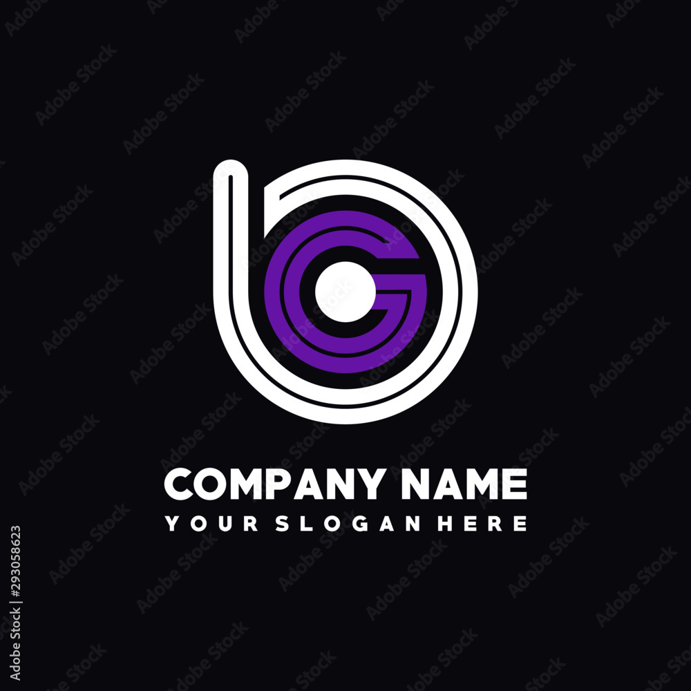 initial letter BG logo, round logo white, purple lowercase letters