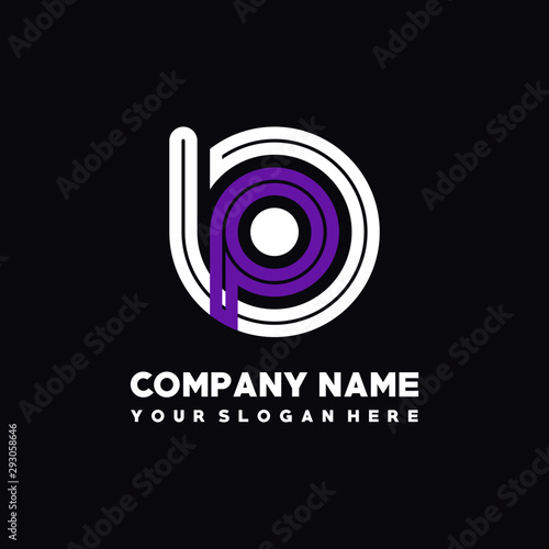 initial letter BP logo, round logo white, purple lowercase letters