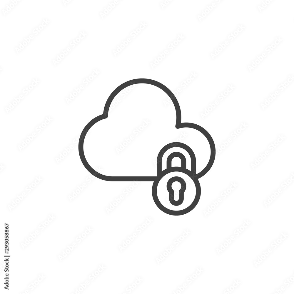 Private cloud line icon. linear style sign for mobile concept and web design. Cloud security outline vector icon. Symbol, logo illustration. Vector graphics Private cloud line icon. linear style sign for mobile concept and web design. Cloud security outline vector icon. Symbol, logo illustration. Vector graphics
