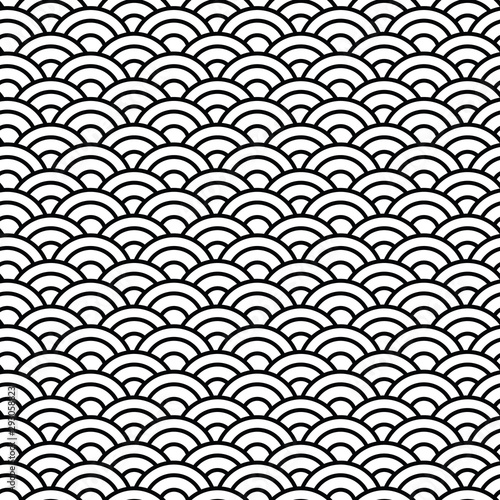 Abstract Japanese seamless pattern background in a classic black and white color scheme. 