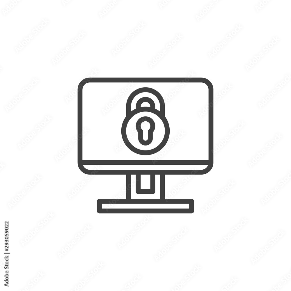 Computer security line icon. linear style sign for mobile concept and web design. Data protection outline vector icon. Symbol, logo illustration. Vector graphics Computer security line icon. linear style sign for mobile concept and web design. Data protection outline vector icon. Symbol, logo illustration. Vector graphics