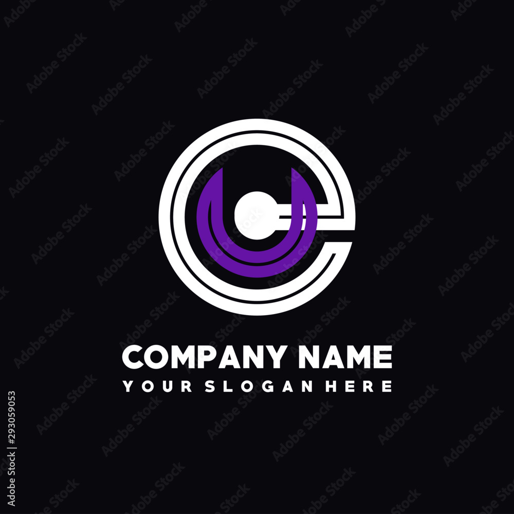 initial letter EU logo, round logo white, purple lowercase letters initial letter EU logo, round logo white, purple lowercase letters