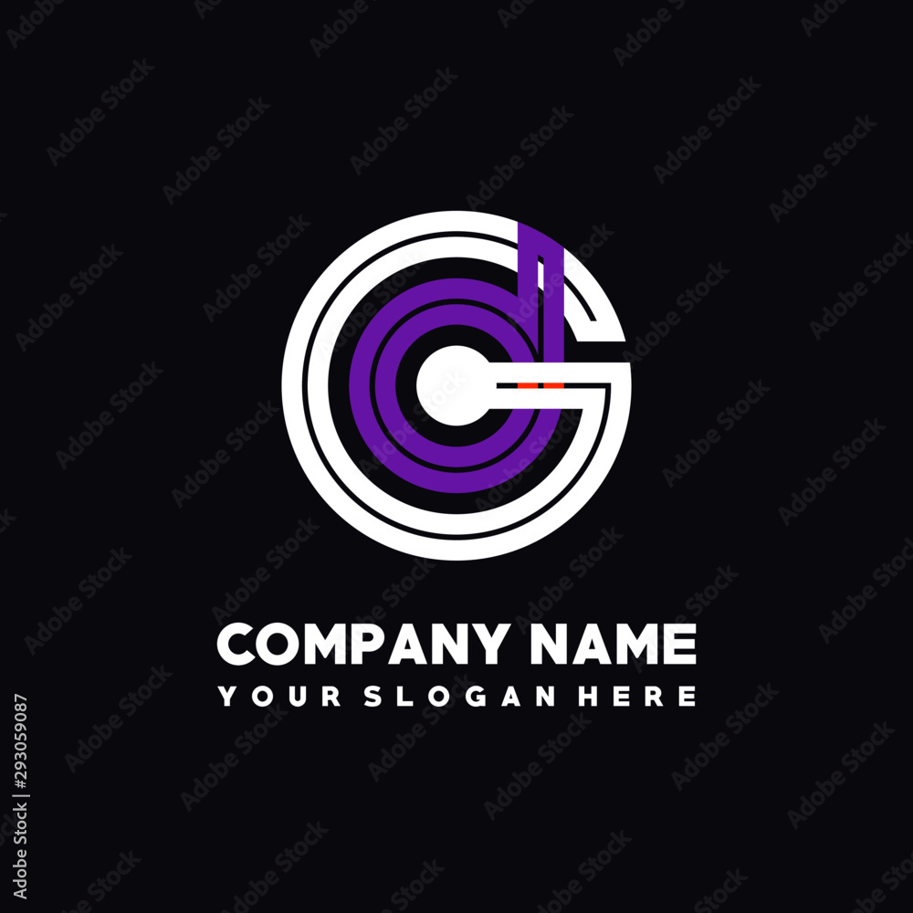 initial letter GD logo, round logo white, purple lowercase letters initial letter GD logo, round logo white, purple lowercase letters