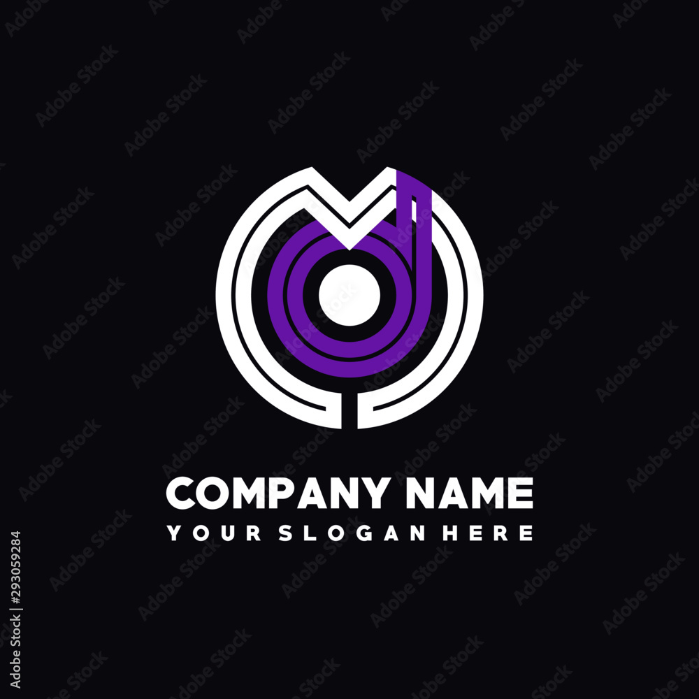 initial letter MD logo, round logo white, purple lowercase letters initial letter MD logo, round logo white, purple lowercase letters