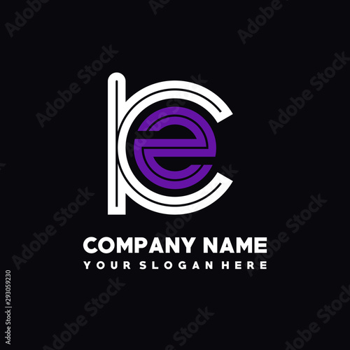 initial letter KZ logo, round logo white, purple lowercase letters