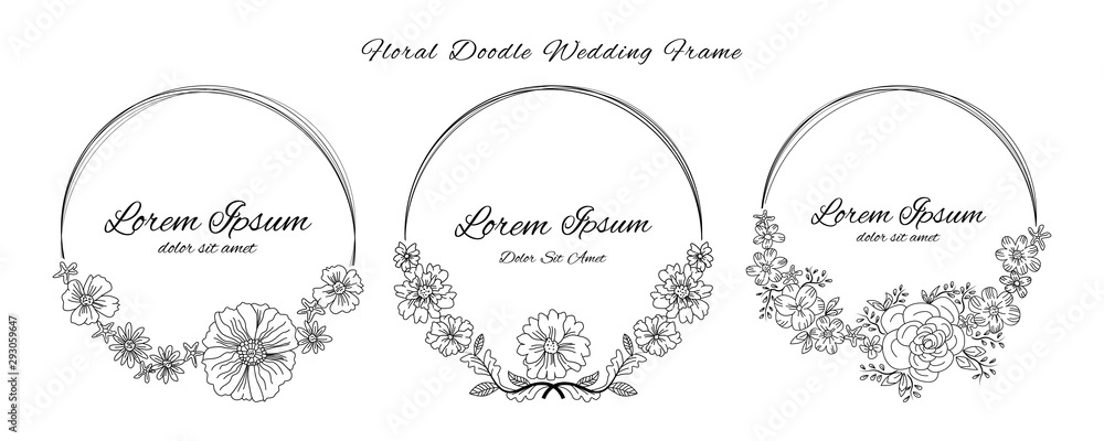 floral flower doodle sketch wedding frame ornament invitation card template collection vector illustration