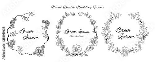 floral flower doodle sketch wedding frame ornament invitation card template collection vector illustration